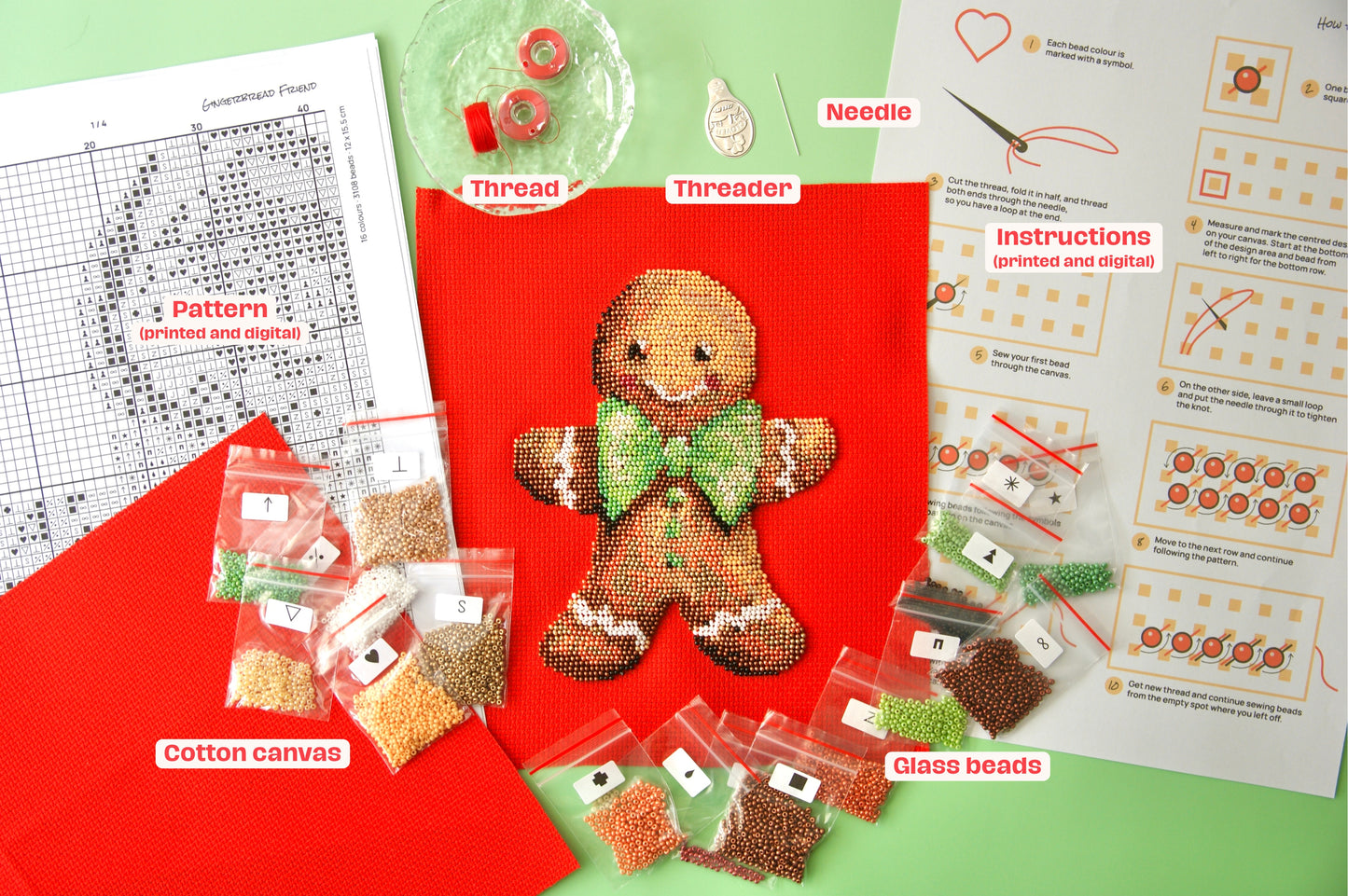 Gingerbread Friend • Bead Embroidery Kit